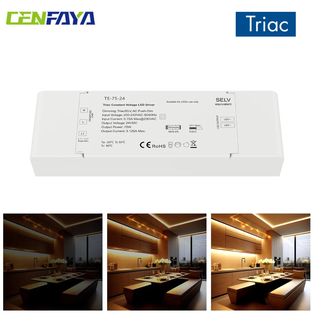 Cenfaya 75w Triac Dimmable Driver,power Supply Dc12v 24v Transformer