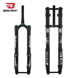 BOLANY Double Shoulder Inverted Bike Fork MTB Fork 26/27.5/29inch Boost Fork Thru Axle Travel 140mm Tapered Rebound Adjustment