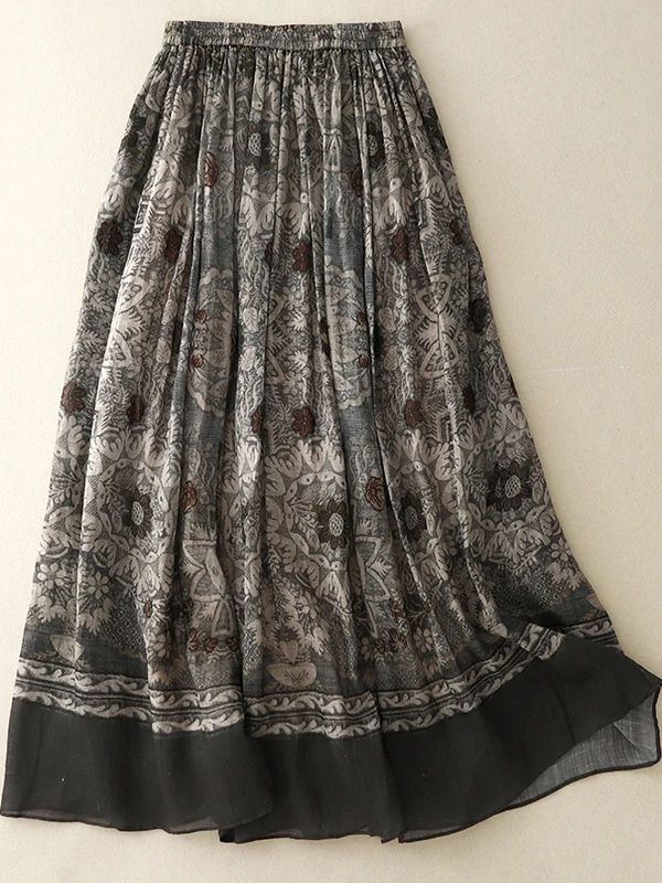 

Лето 202, большие размеры, высокая талия, принт, этническая плиссированная юбка, утягивающая длина, женская модная хлопковая юбка в стиле ретро...