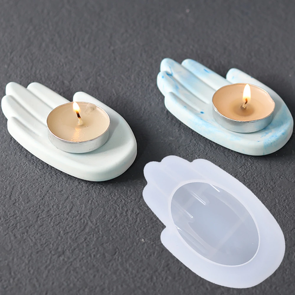 Bandeja de vela em forma de mão, molde de silicone, suporte de vela de cimento de concreto, molde artesanal, faça você mesmo, resina artesanal, moldes de placa de exibição de joias