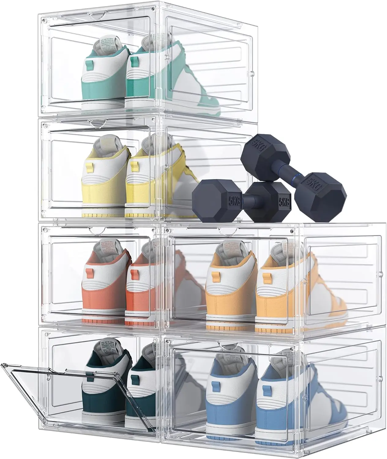 Shoe Storage, 6 Pack Organizer Clear Hard Plastic Box, Boxes Clear Plastic Stackable