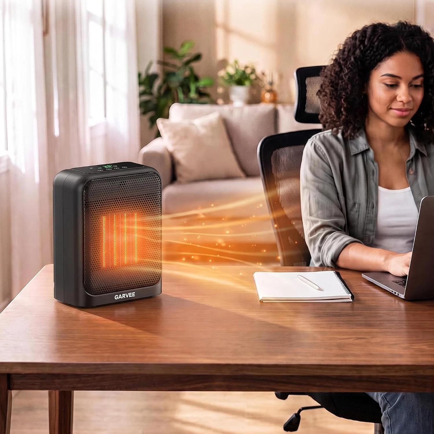 1500W Portable Ceramic Space Heater with Adjustable Thermostat Heat Settings Overheat Protection and Tip Over Auto Shut Off Compact Electric Fan Heater for Bedroom Home Office Dorm and Study