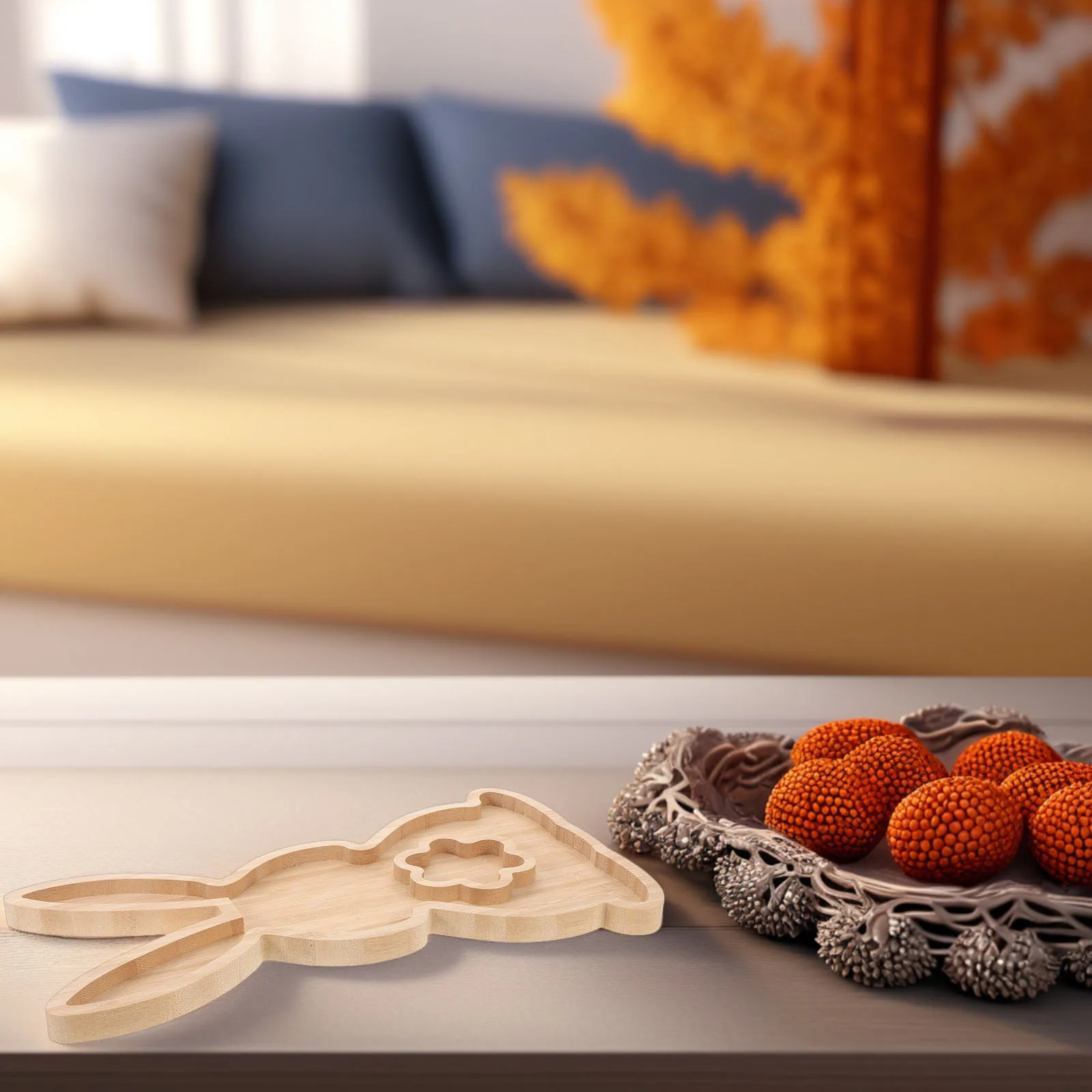 

Bamboo Bunny Cooked Food Platter Serving Tray Rabbit Shape Snack Board Accessory