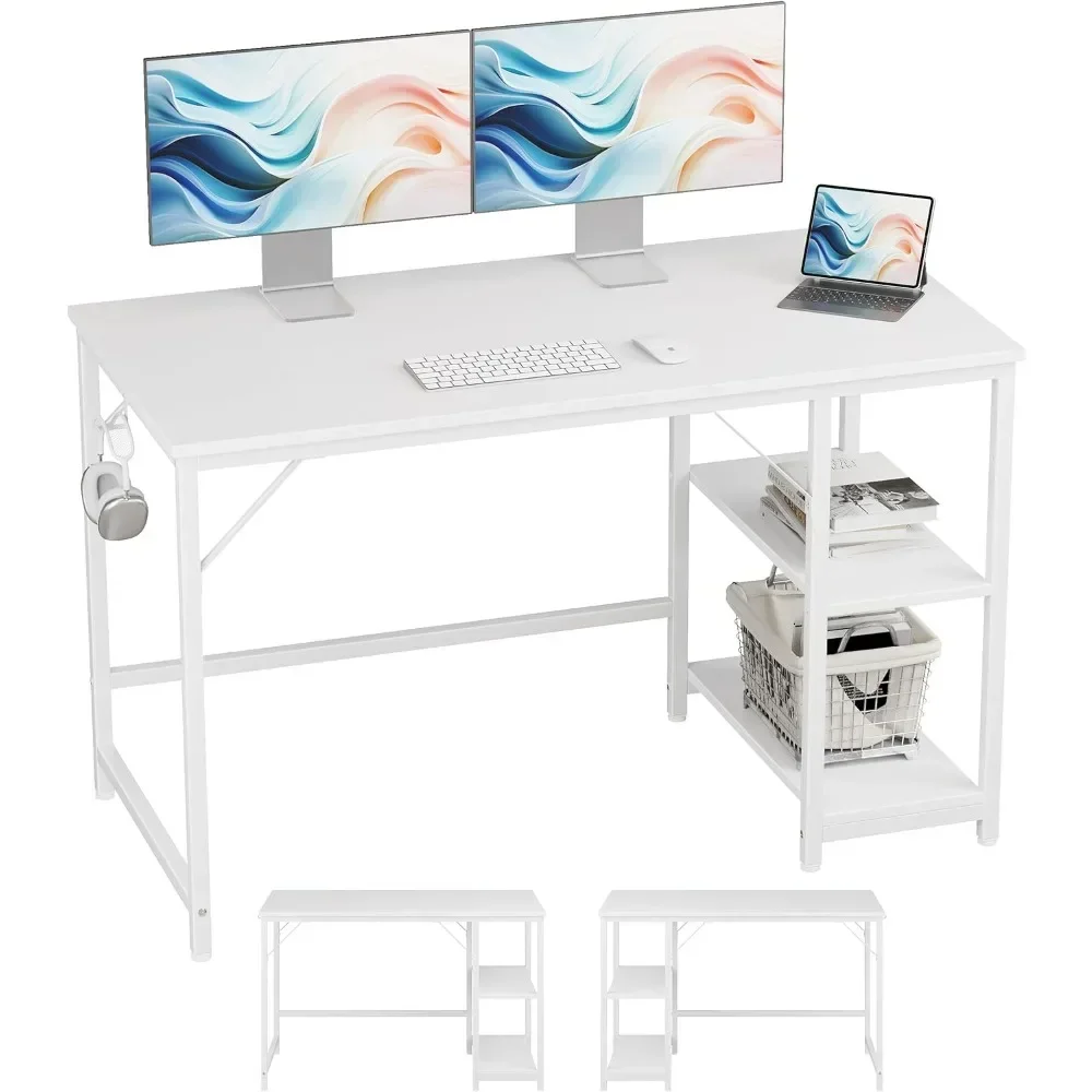 

Home Office Computer Desk with Wooden Storage Shelf,Office White Desk and Gaming Table with Splice Board