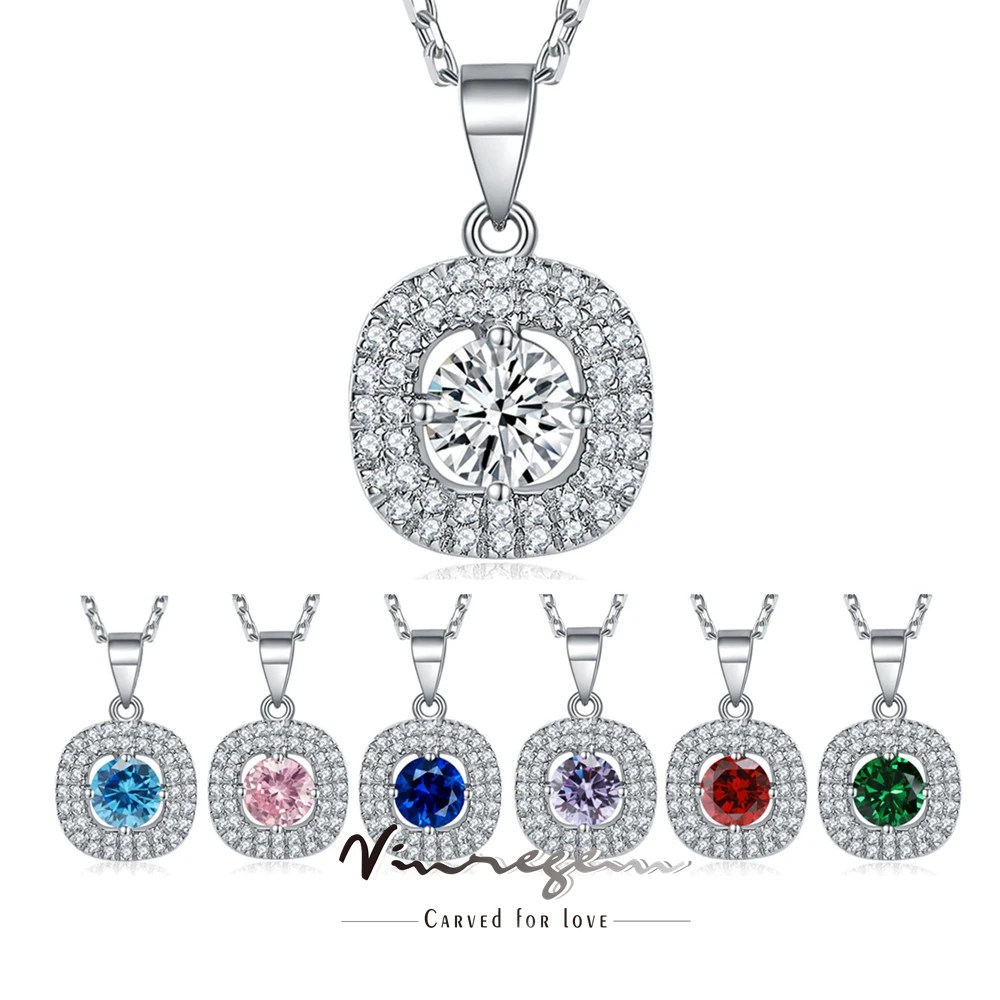 

Vinregem Round Cut 0.5 CT Lab Created Sapphire Gemstones Pendant Necklaces for Women 925 Sterling Silver Jewelry Free Shipping