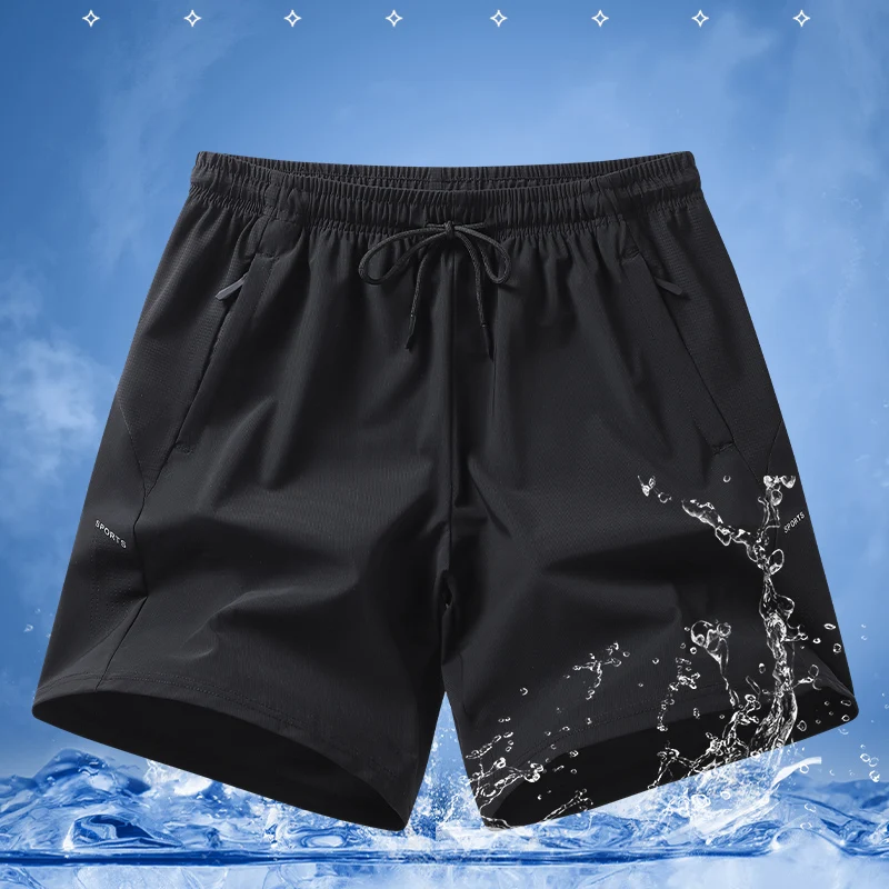 

Мужские летние шорты из ледяного шелка с буквенным принтом, больших размеров, повседневные, прямого кроя, из полиэфирного волокна