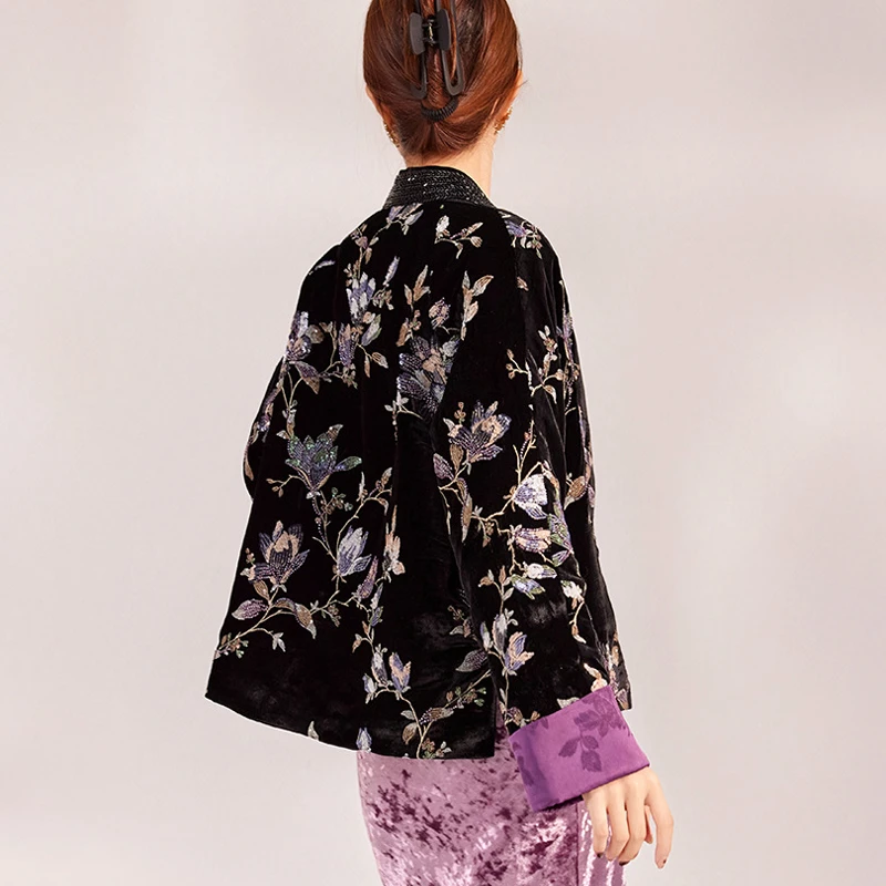 2026 Spring New Elegant Chinese Style Female Kimono Cardigan Jacket Exquisite Luxury Beads Sequins Embroidered Hanfu Coat Top