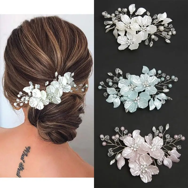 1 Stück Handgefertigter Weißer Braut-Kopfschmuck Neuer Kristall-Perlen-Blumen-Brautkopfschmuck Elegante Luxuriöse Hochzeits-Haarnadel für Frauen – Detail 1