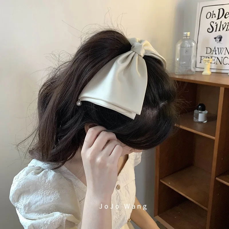 French Vintage Pearl Big Bow Hair Clip for Women High Quality Korean Oversized Exaggerated Hairclip Headdress Hair Accessories