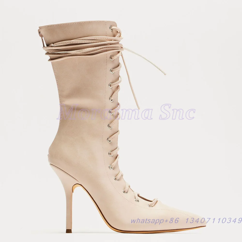 

Pointed Toe Cross Strap Ankle Boots Hollow Stiletto High Heel Sexy Women's Short Stretch Boots Spring Autumn 2025 New Outdoor