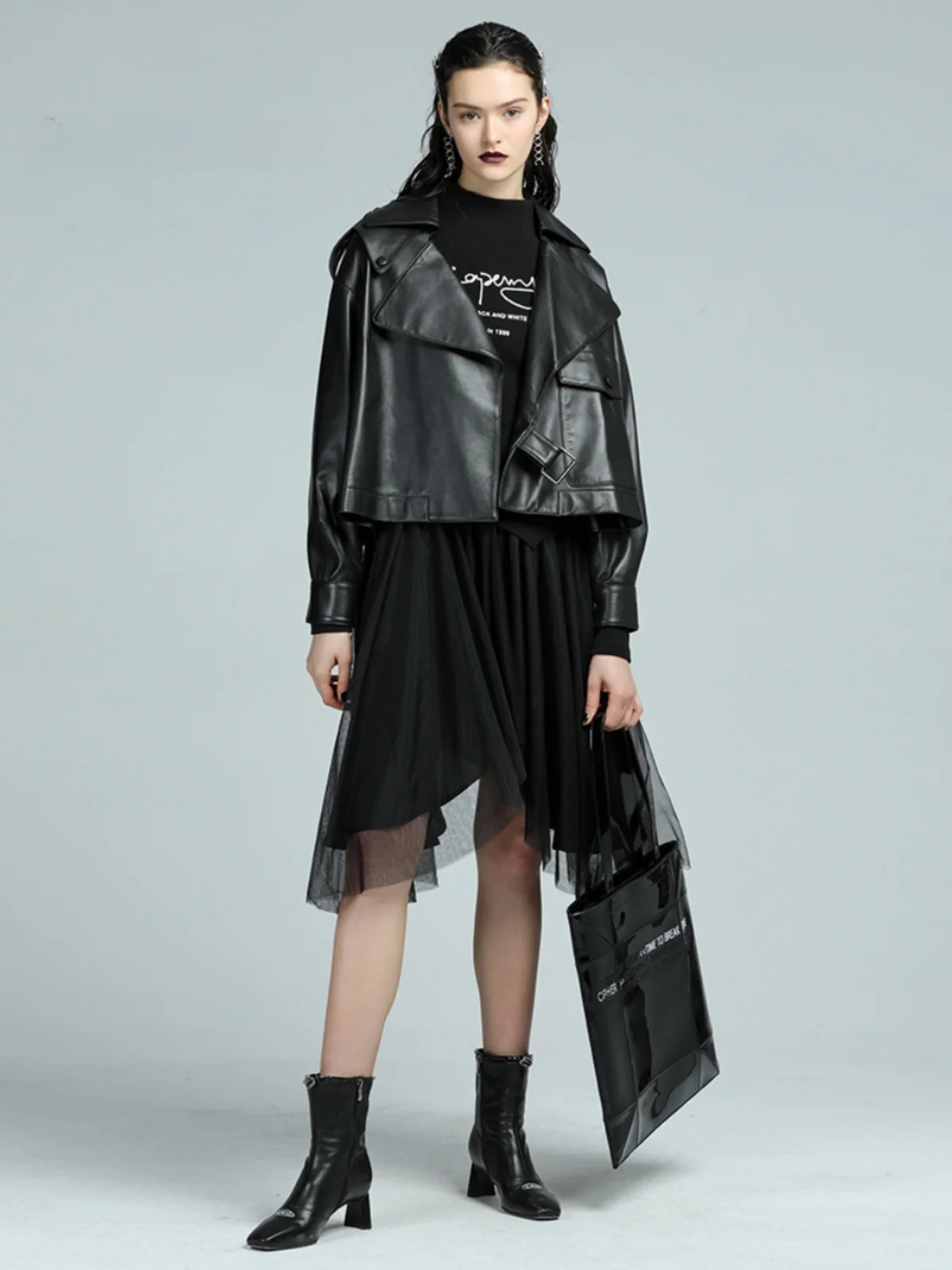 

Napaj Winter 2023 Mid-Length Two-Piece Dr Patchwork Me Skirt Street Sle Cotton Blend Long Sve round Ne A-Line Dr