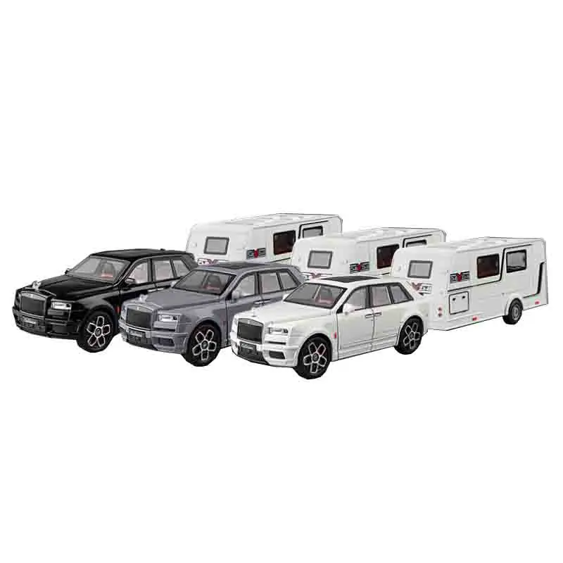 

1/20 Cullinan SUV Alloy Trailer RV Car Model Diecasts Metal Camper Van Motorhome Touring Car Model Sound and Light Kids Toy Gift