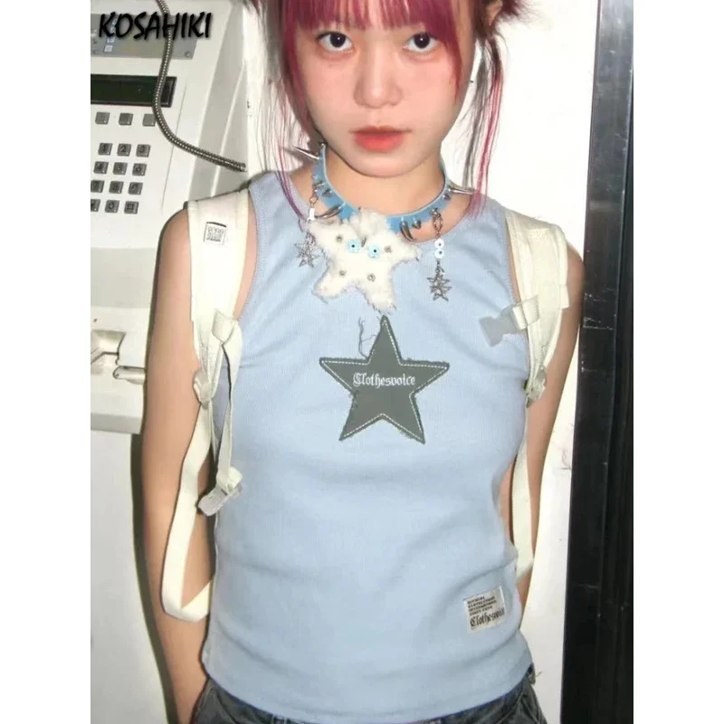 Kosahiki Y2K aesthetics tank tops 2000s Harajuku star print goth sleeveless vest Japanese grunge E-girl camisole tanks emo tee