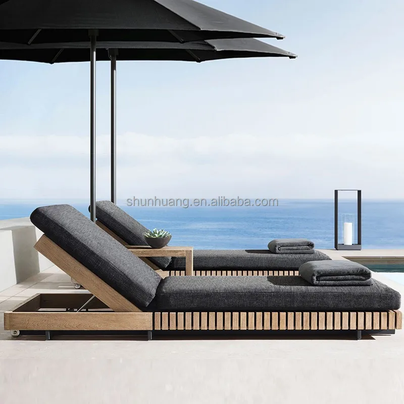 

Patio Aluminum Frame Sun Beach Lounge Chair Outdoor Pool Villa Patio Wooden Adjustable Chaise Lounge Recliner