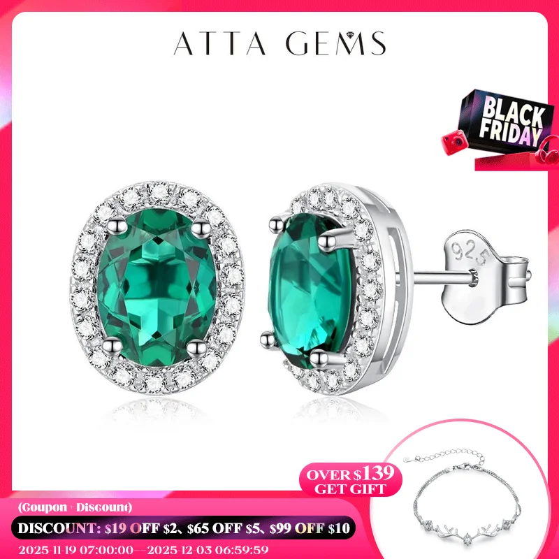 

ATTAGEMS Vintage 925 Sterling Silver Lab Grown Moissanite Diamonds Emerald Gemstone Oval Cut Earrings Fine Jewelry Wholesale