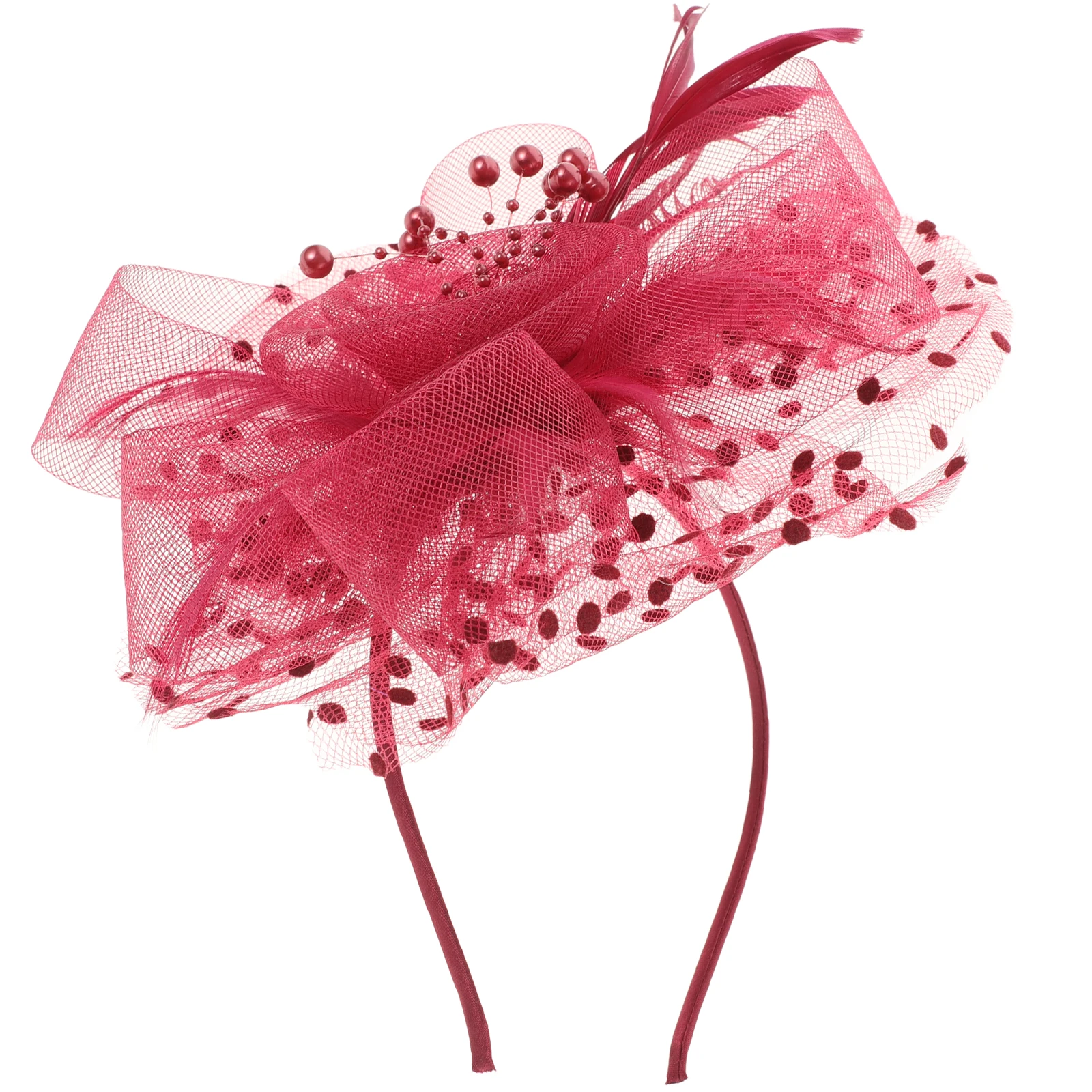 

Flower Headdress Red Hats Party Accessories Mesh Ribbon Fascinator Clip Headwear Women Hair Care Styling Tea Hats Bow