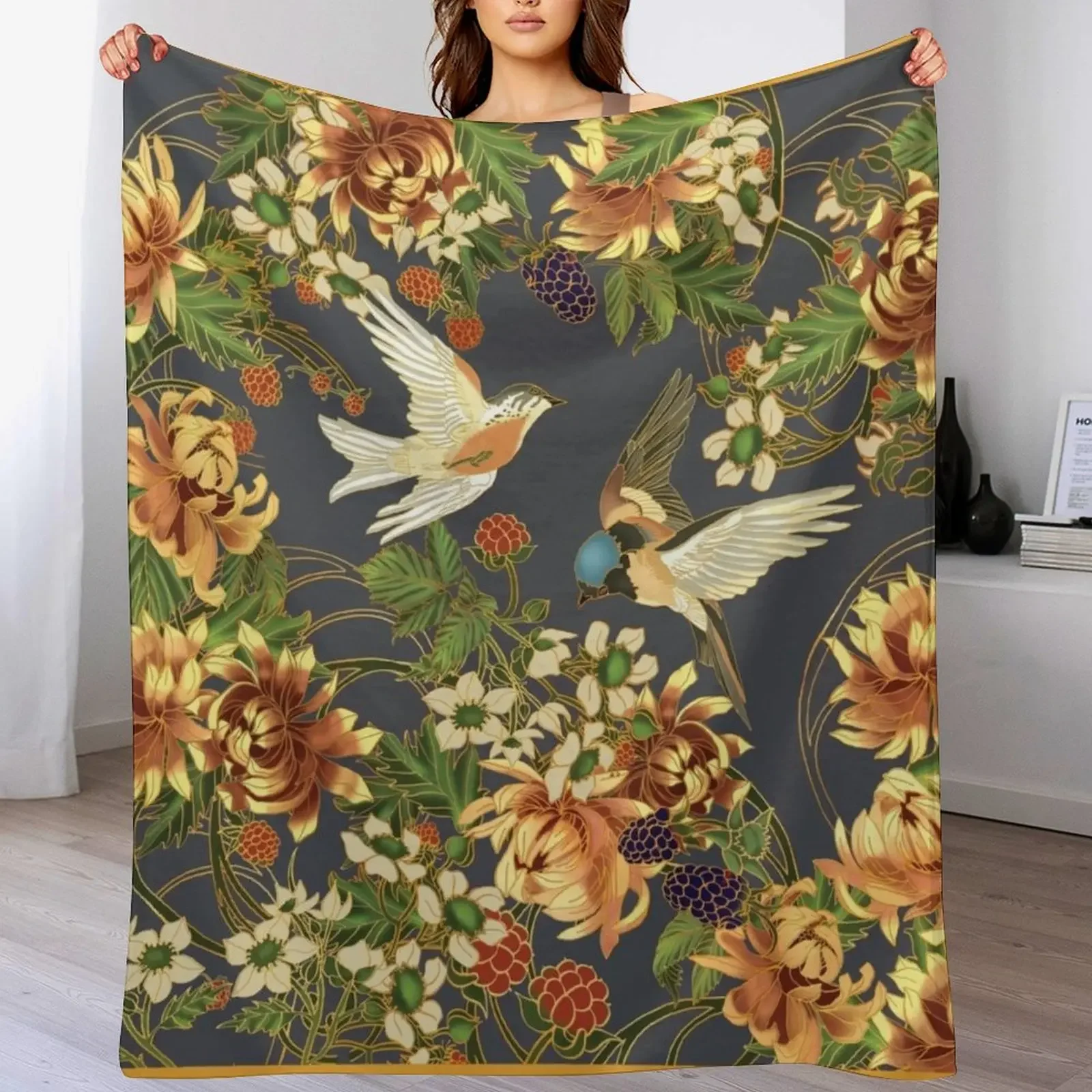 

Swallows and Raspberries Throw Blanket Bed Fashionable christmas decoration Blankets For Bed Thermal Blankets