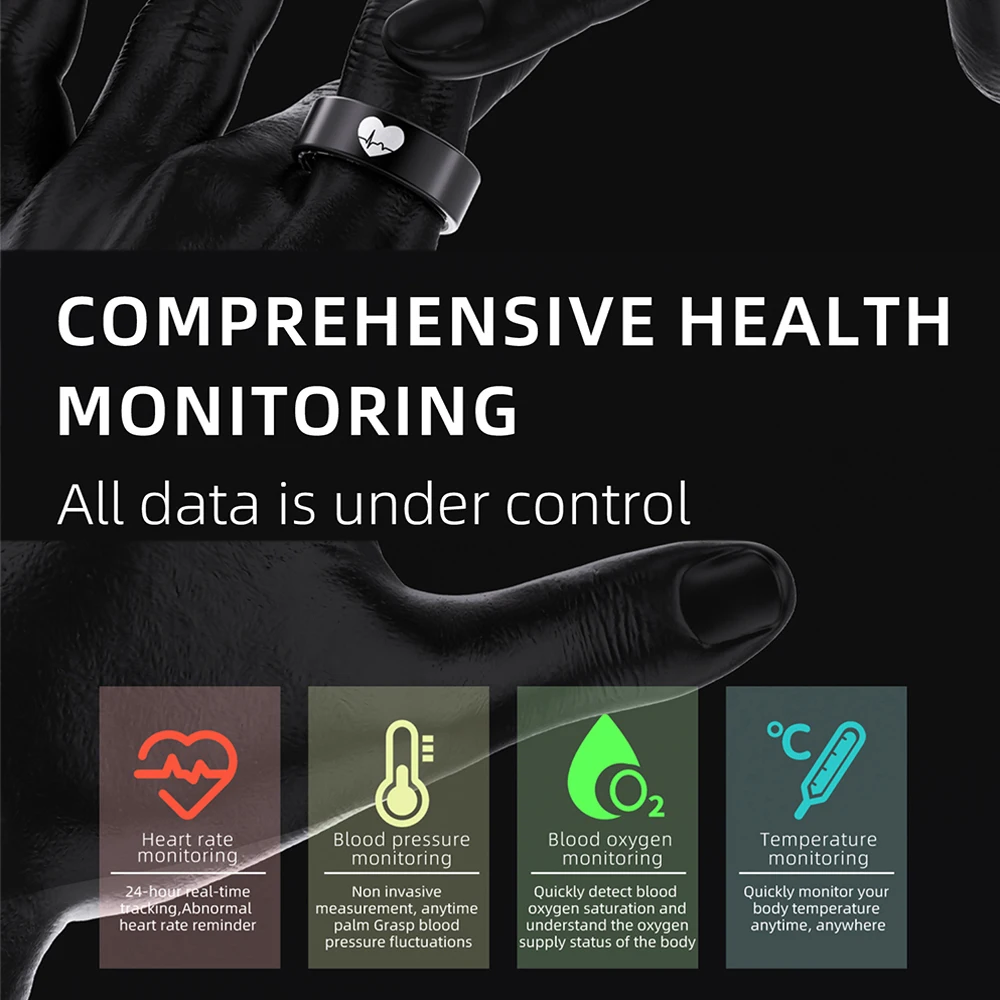 2025 Smart Ring Health Tracker ECG Frequenza cardiaca Pressione dell'ossigeno nel sangue Temperatura corporea Acciaio inossidabile IP68 Anello da dito impermeabile