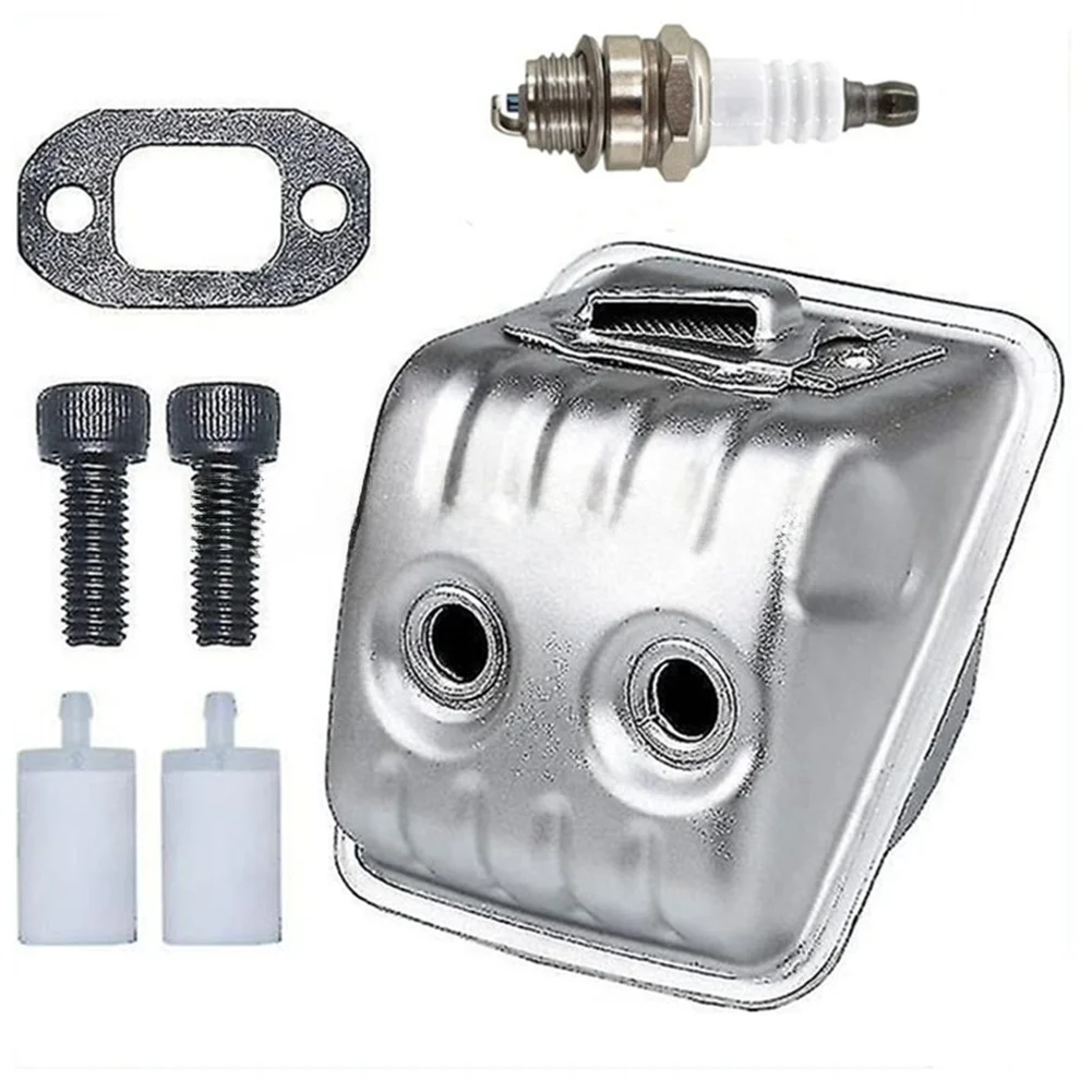 For Garden Maintenance Chainsaw Muffler Aluminized Steel Pipe Quick Install Chainsaw Part Chainsaw Muffler Silver