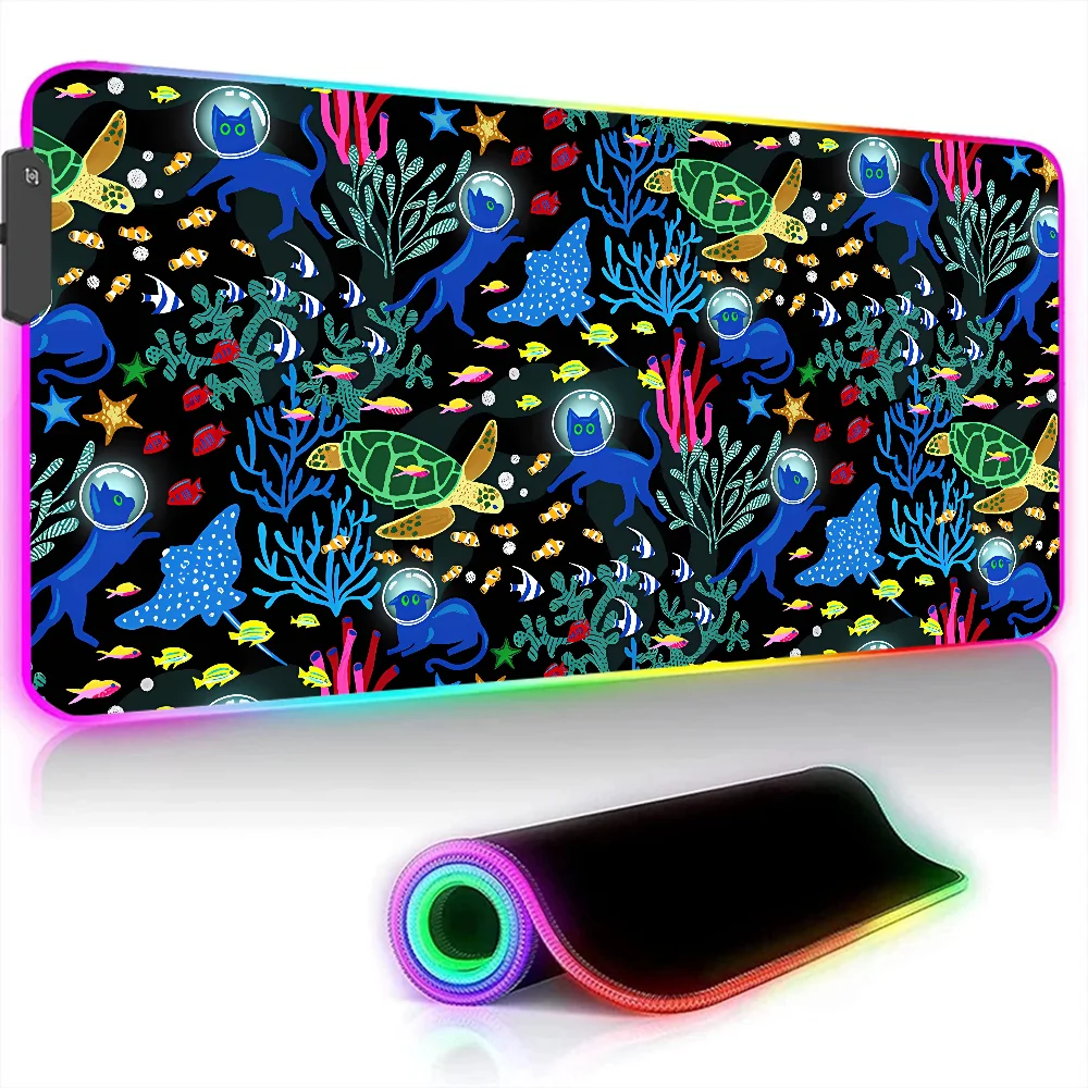 Anime Mouse Pad 900x400 FELINE SEABED EXPLORATION Computer Mat Gaming Accessories Desktops Rgb Mousepad Keyboard Extended Mats