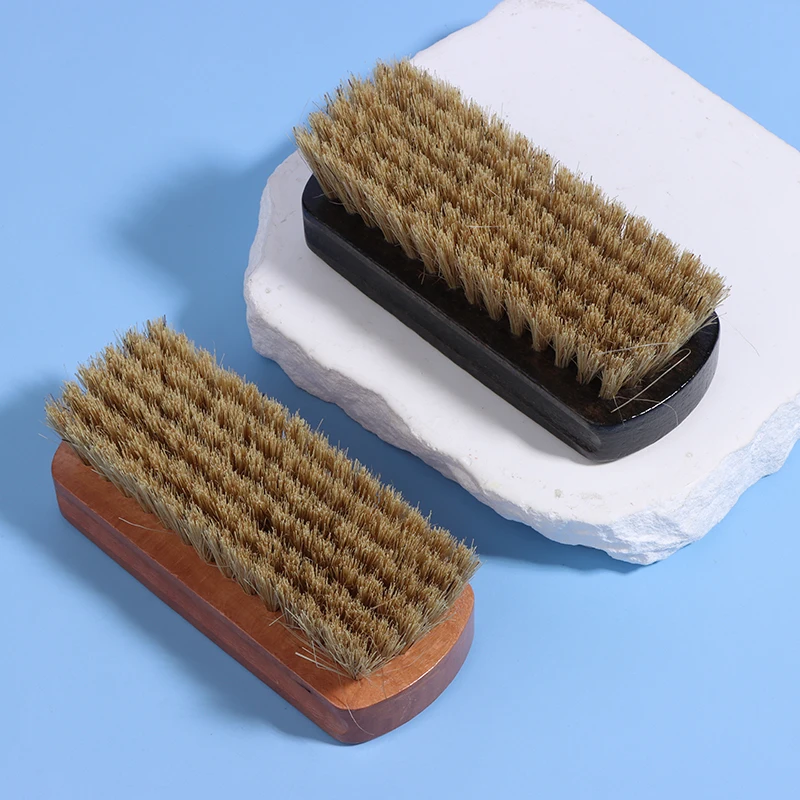 Pig Hair Wood Handle Waxing Brush Hard Bristle Shoe Surface Cleaning Polishing Oiling Brush Shoe Shine Brushes