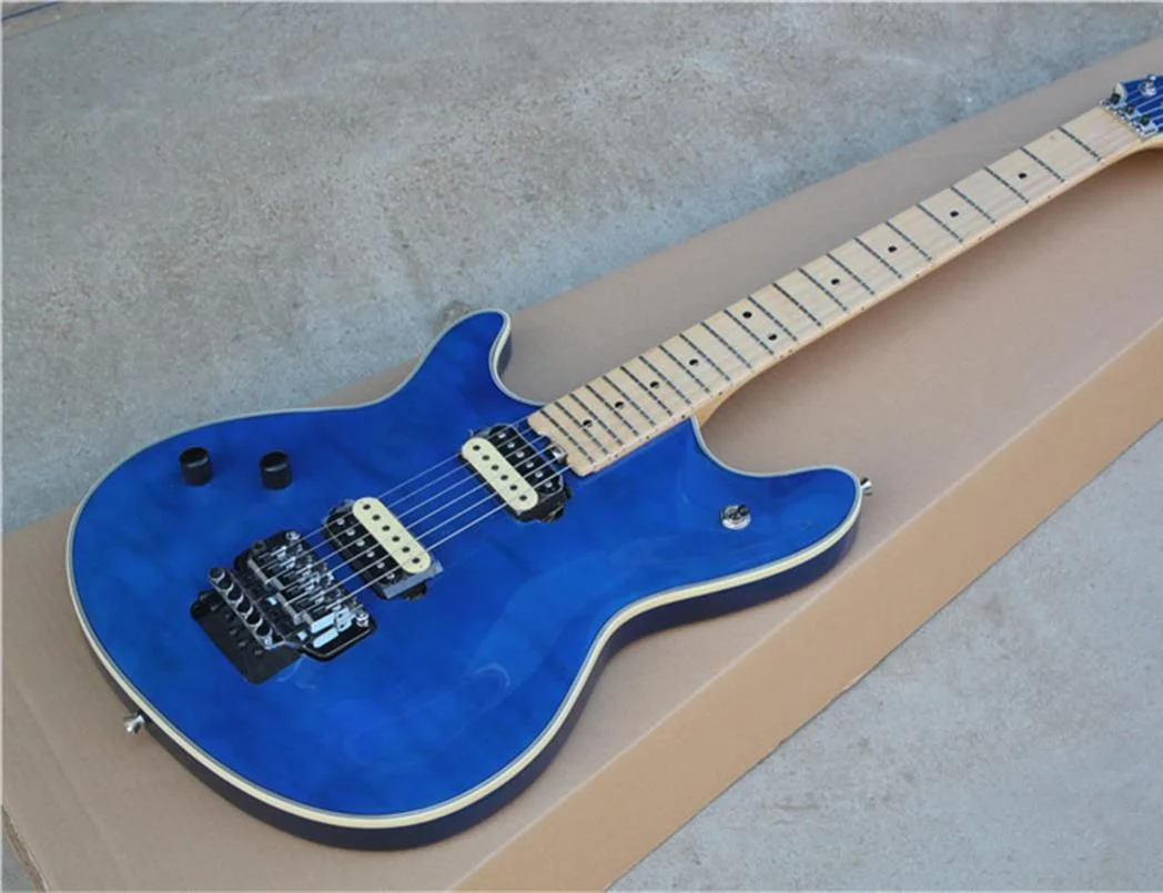 

High quality 6 string left hand electric guitar from China factory, flame maple veneer, double shake bridge, free shipping