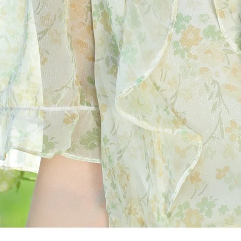 女性用半袖気質プルオーバーシャツ、革新的な服、シンプルなプリント、引きひも、Vネック、夏のファッション、新しい、2024