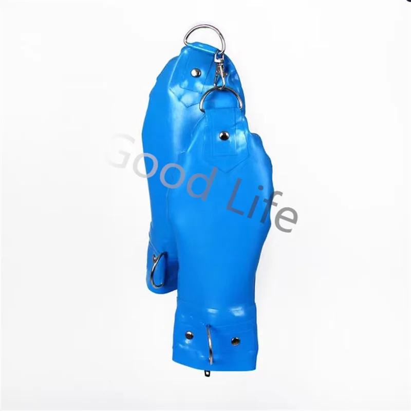 Latex Fetish Hand Bondage Boxing Gloves w/o Finger Tight Clasp Iron Ring Lockable Zipper 0.4mm