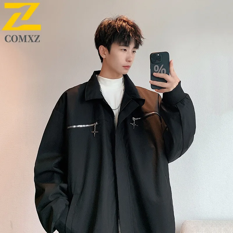 

COMXZ 2025 Men's Casual Jacket Fall Winter Spring Autumn Trendy Loose Fit Versatile Lightweight Comfortable Coat