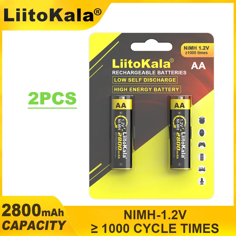 قدرة عالية LiitoKala 1.2 فولت ni-mh AA 2800 مللي أمبير بطارية قابلة للشحن للعب الموازين الإلكترونية خلايا التحكم عن بعد 2 قطعة/بطاقة