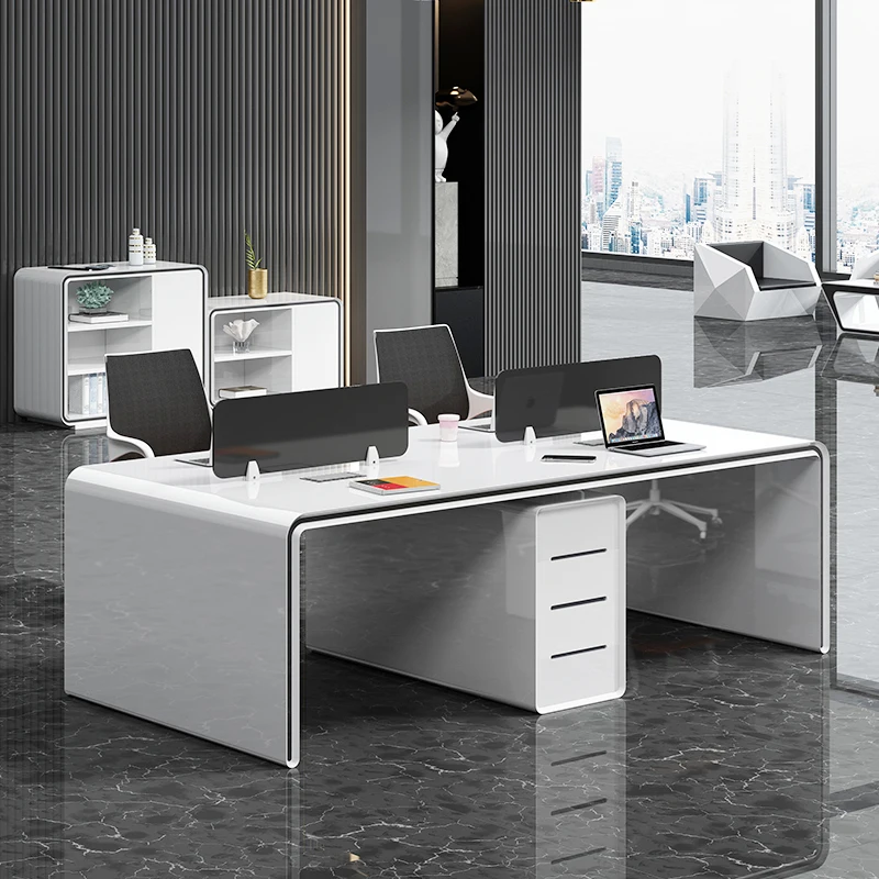 Stylish lacquered computer work desk modern staff desk chair combination