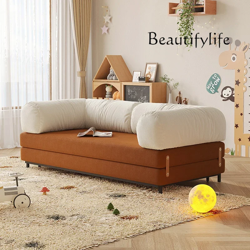 

yj15 Double sofa bed folding retractable dual-purpose retro living room study color matching fabric sofa,