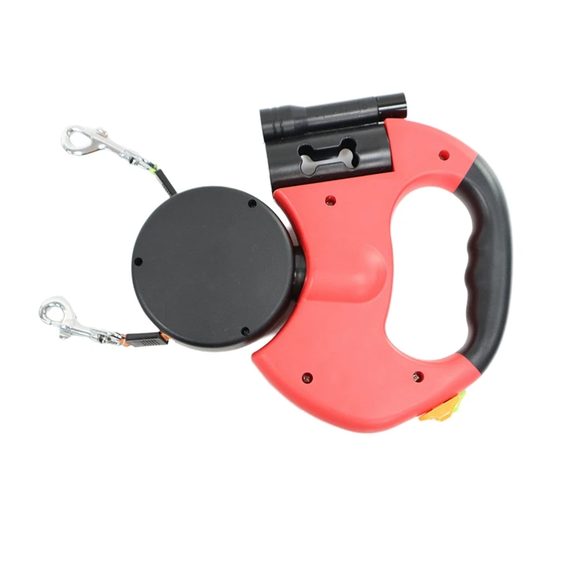 

AA81-Auto Retractable Dual Dog Leash With Flashlight Waste Bag Box Roulette Double-Ended Traction Rope Pet Dog Supplies
