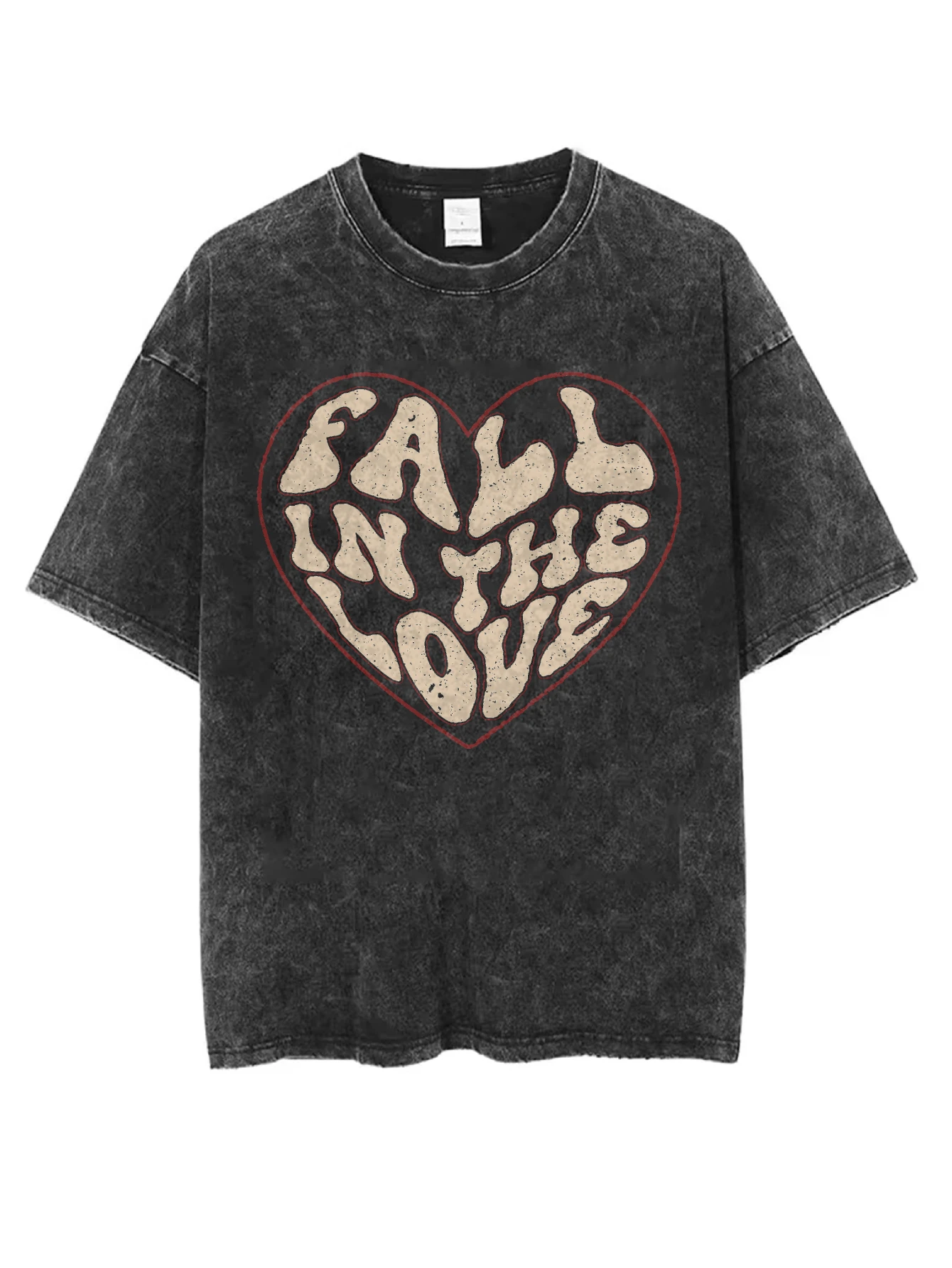 Fall In The Love Women’s Comfortable Loose Round neck Washed T-shirt Printed for All Year Round in Various Colors