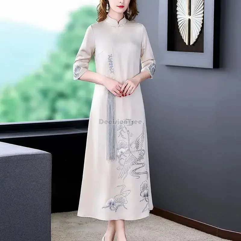 

2024 китайское традиционное шифоновое платье aodai qipao, женское винтажное платье, повседневное элегантное женское повседневное элегантное платье