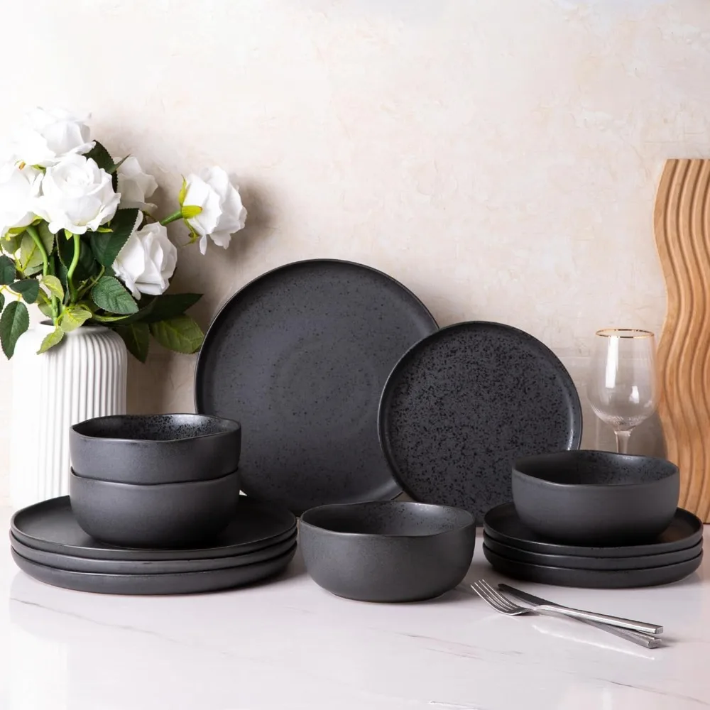 AmorArc Ceramic Dinnerware Sets, Wavy Rim Stoneware Plates and Bowls Sets, Highly Chip and Crack Resistant | Dishwasher