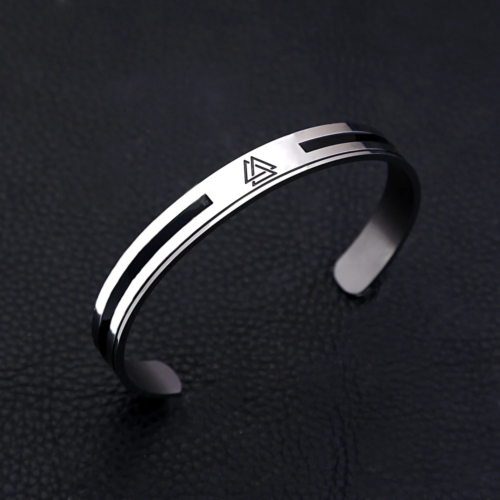 

Fashion Vintage Viking Rune Triangle Bracelet Men Women High Polished Stainless Steel Cuff Bracelet Simple Jewelry Wholesale