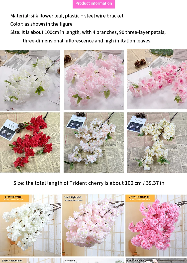 Künstlicher Kirschblütenbaum Rosa Weiß Seidenblume Zweig für Hochzeit Bogen Bonsai DIY Zuhause Party Dekoration – Detail 2