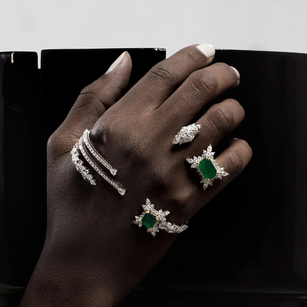 

Luxury Zirconc Green Bracelet Jewellery for Women Charm CZ Bangle Full Wedding Female Bridesmaid Hand Palm Bracelets Gift