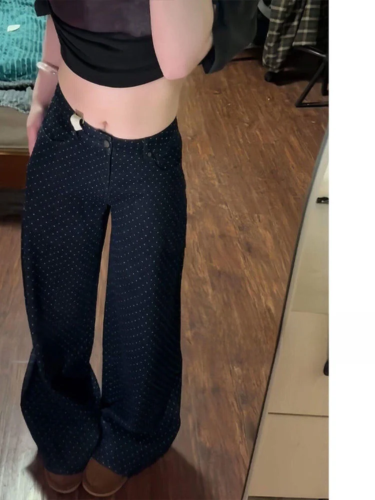

Polka Dot Wide Leg Jeans High Waist Loose Fit Summer Season Resistant to Deformation American Style Retro Design for Women