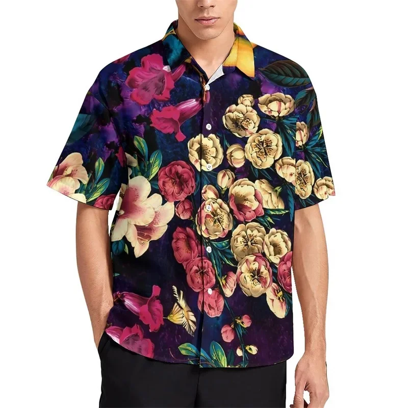 Heren Overhemden 3d Roze Bloemenprint Casual Shirts Met Korte Mouwen Hawaiiaanse Shirts Met Knoopsluiting Shirts Strandkleding Zomer Heren Korte Slee