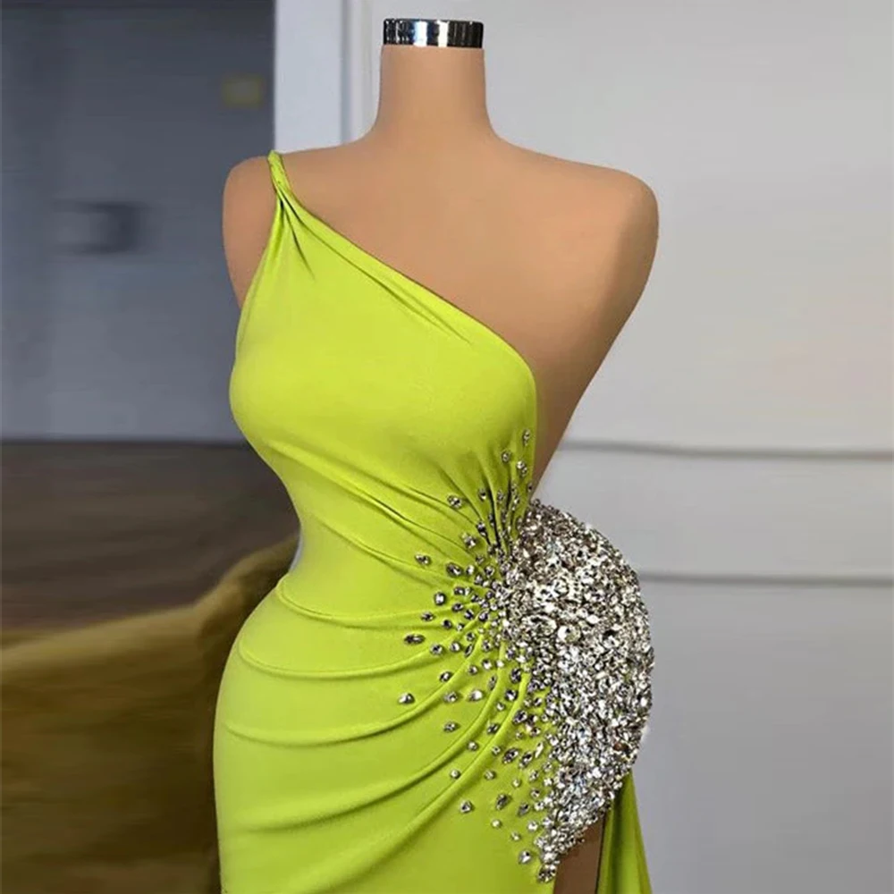 Vestido largo sin mangas con hombros descubiertos y cuentas para mujer, traje Sexy de lujo, elegante de sirena, para fiesta de noche, 2023