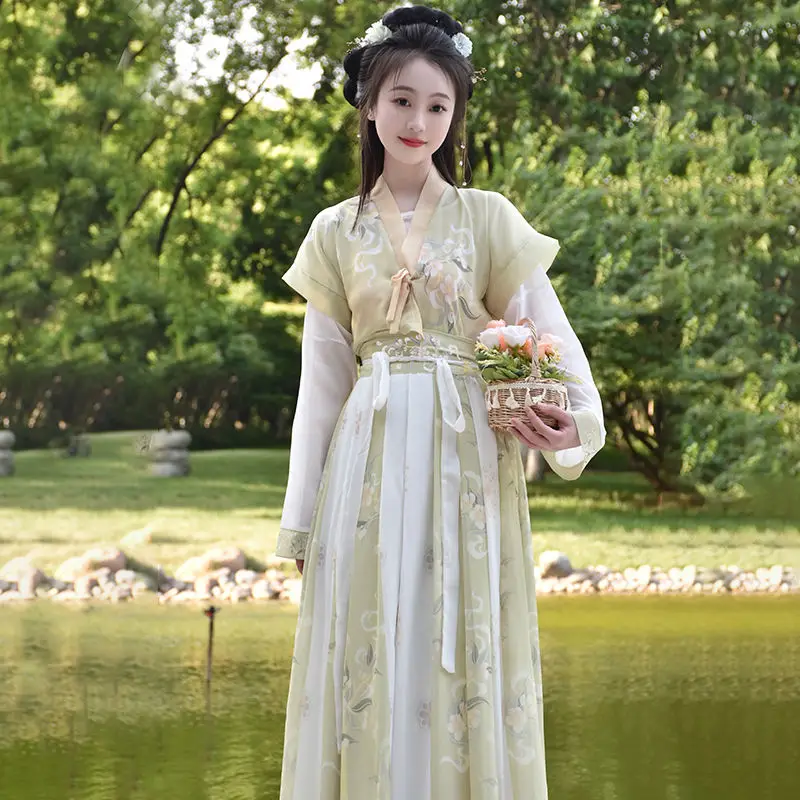 Chinese Style Traditional Princess Hanfu Dress Women Flower Print Cosplay Fairy Ancient Clothes Lady Vintage Dance Party Dresses