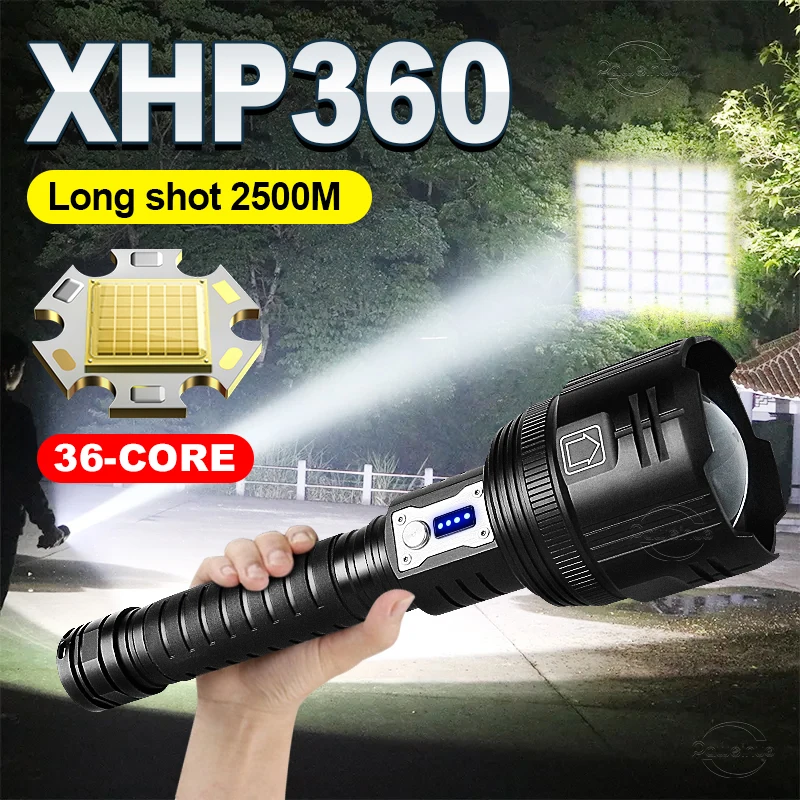 New High Power LED Flashlight 36 Core XHP360 Powerful Tactical Flash Light 18650 Usb Rechargeable Torch Waterproof Zoom Lantern