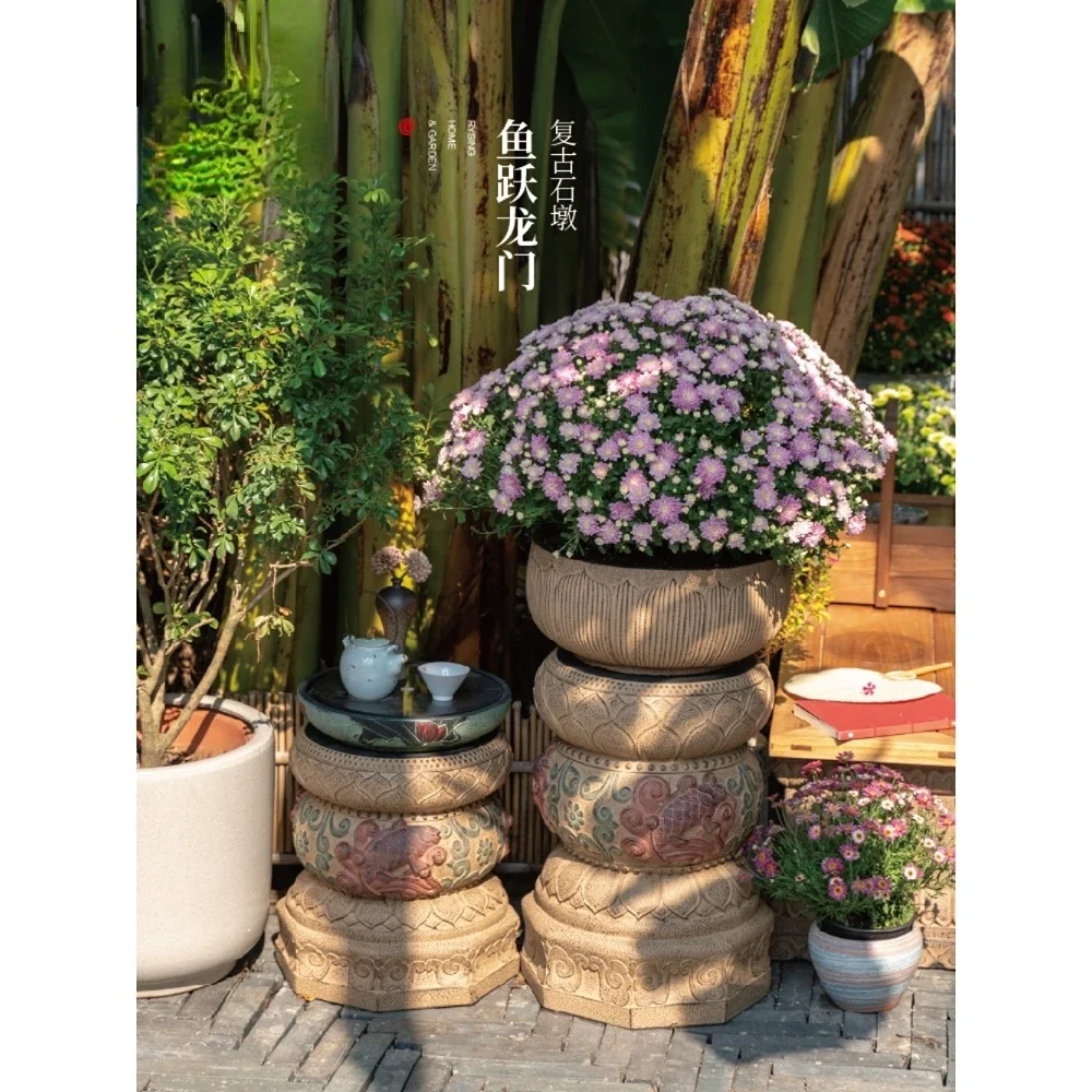 Garden Stone Used as a Seat Outdoor Courtyard Villa Doorway Decoration Flowerpot Balcony Bonsai Base Landscape Decoration