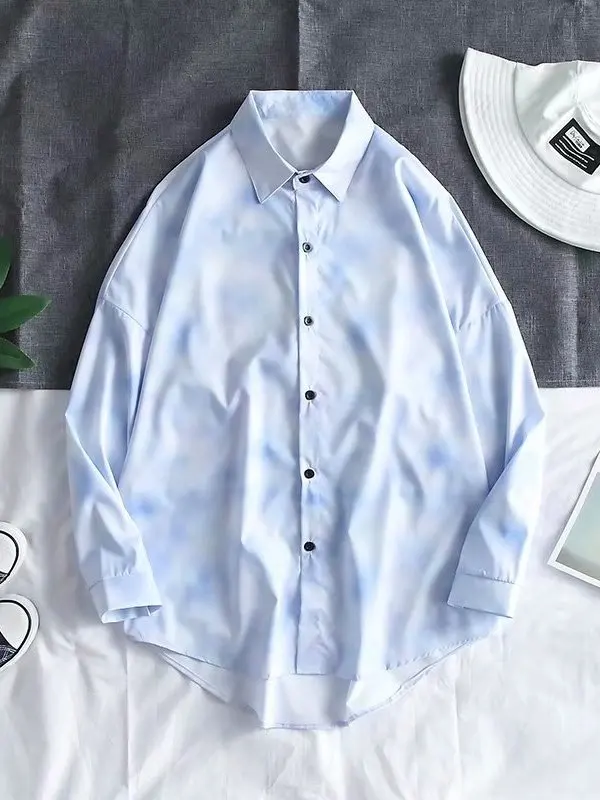 

Loose Fit Long Sve Tie Dye irt Men's Collar Regular Thin Autumn Wear Casual Long irt Youth Faion