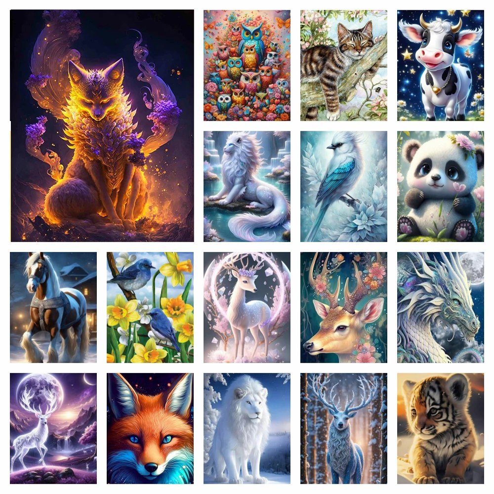 5D DIY Animals Round Diamond Painting Fox Bird Lion Diamond Embroidery Moon Deer Furniture Decoration Gifts