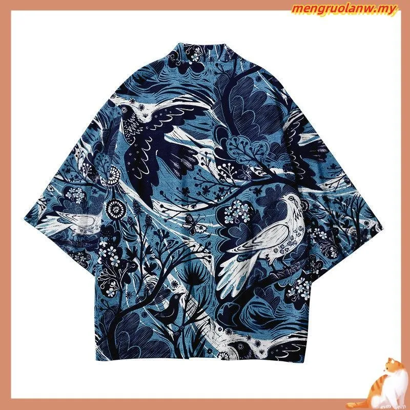 ساكورا الزهور طباعة يوكاتا الرجال النساء سترة الموضة بلوزة Haori Obi الملابس الآسيوية Harajuku اليابانية تأثيري كيمونو #3