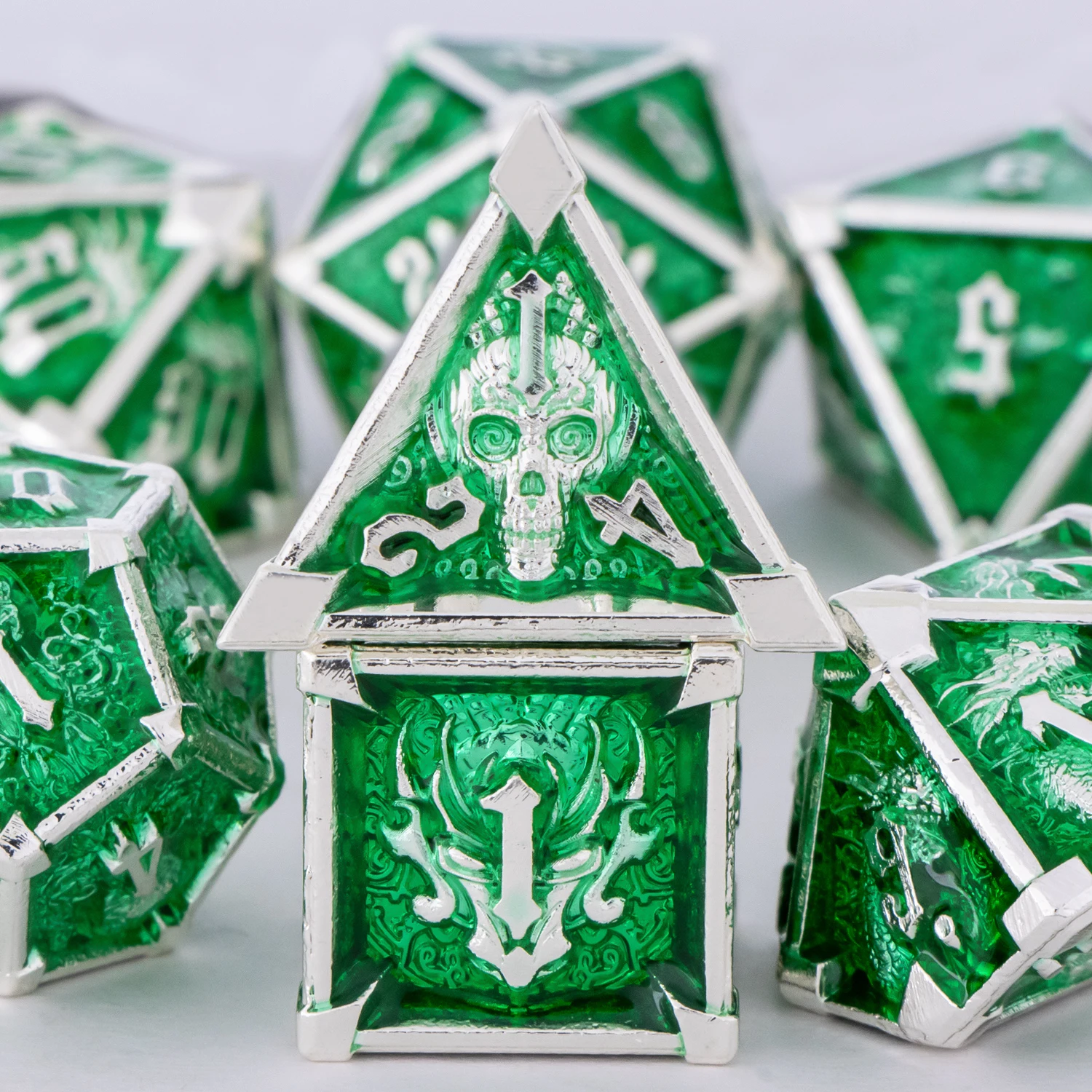 DnD Skull&Dragon metalen dobbelstenen set, metalen scherpe rand dobbelstenen voor kerkers en draken, polyhedrale dobbelstenen voor tafelspellen, Dnd metalen dobbelstenen