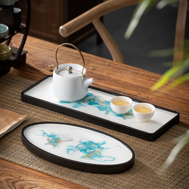 

Kitchen Gadget Tea Tray Kettle Coffeeware Teaware Office Vintage Ceramic Tray Modern Plate Bandeja De Madera Tea Cup Accessories